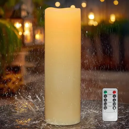 Kimjo 10 x 35 cm Sin llama Grandes Velas LED al Aire Libre, Onda