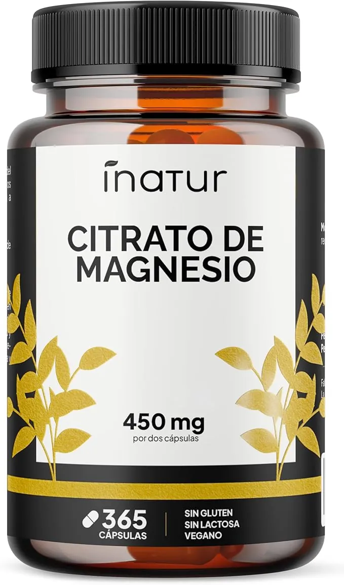 Citrato de Magnesio 365 Cápsulas Veganas | 450 mg de Magnesio Puro por 2 Cápsulas | 1.525mg de Citrato | Alta Biodisponibilidad | Para Músculos, Energía, Cansancio y Estrés | Inatur