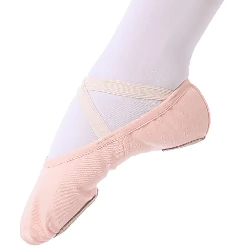 Zapatillas de Danza para niñas Zapatos de Ballet Lona elástica con Suela de Cuero Dividido,Rosa 25