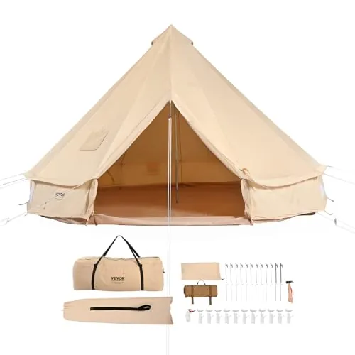 VEVOR Tienda de Campaña de Lona 4 m de Yurta, Tienda de Campaña Familiar, Carpa con Agujero de Estufa para 4 Estaciones, con Bolsas de Almacenamiento para Glamping de hasta 6 Personas, Fiesta, Viaje