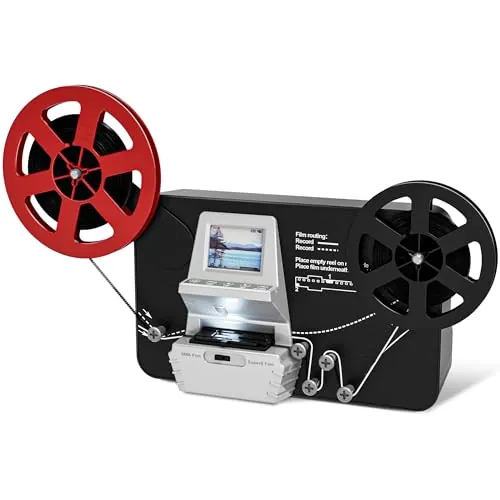 Super escáner de película, 8/8 mm, convertidor en rollo digital (película en rollo de 3 pulgadas, 5 pulgadas, 7 pulgadas y 9 pulgadas), digitalizador de video con pantalla LCD de 2,4 pulgadas, 1080P y