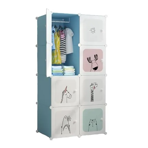 MAGIC SELECT Armario Modular Infantil, Estantería de Módulos, Ropero para Niños, Organizador Modular, Estante de Almacenamiento para Habitación, 8 Módulos, 140x105 cm, Azul