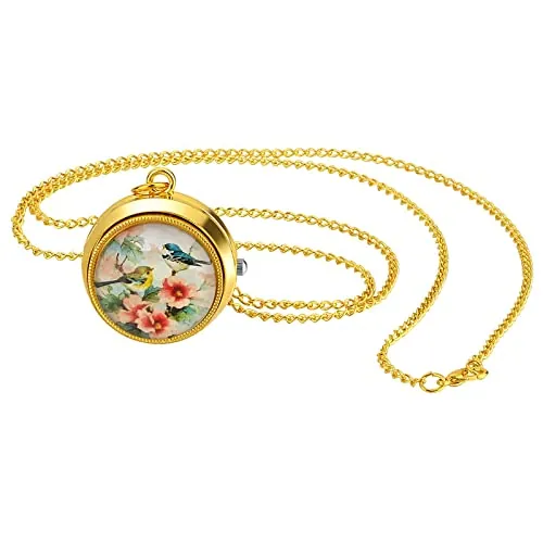 JewelryWe Reloj de Bolsillo, Reloj Gótico Clásico de Cuarzo, con Cadena Larga, Color Oro, B, Moderno