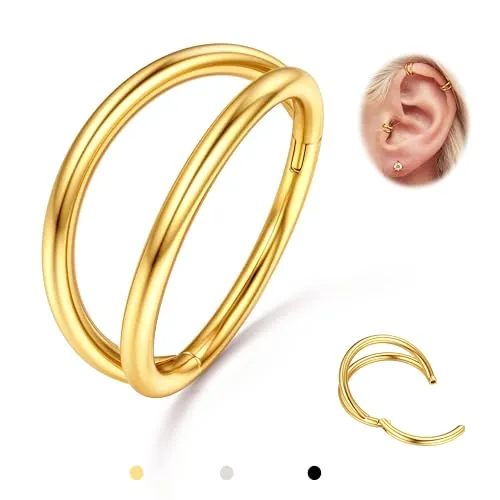 BodyBonita Doble Piercing Nariz Aro - Oro 316L Acero Inoxidable Septum Clic 16G Piercing Oreja Caracola Joyería Hélice Torre Trago Labio Anillo Cartílago Pendientes 8 mm