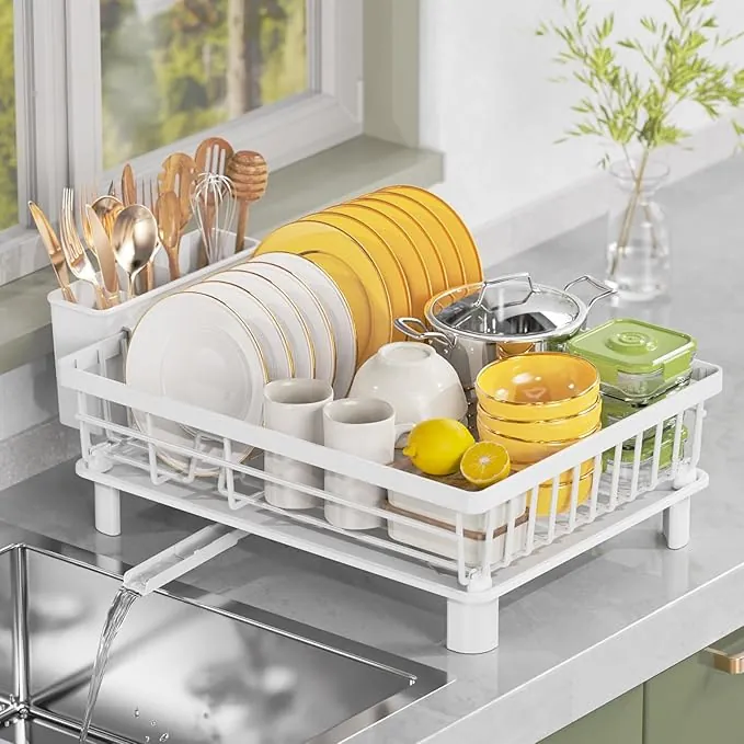 Escurridor de Platos,Gran Escurreplatos de Acero Inoxidable,Estante de Secado de Platos con Bandejas de Goteo,Portautensilios und Boca de Vaciado Giratoria,Escurreplatos sobre Fregadero