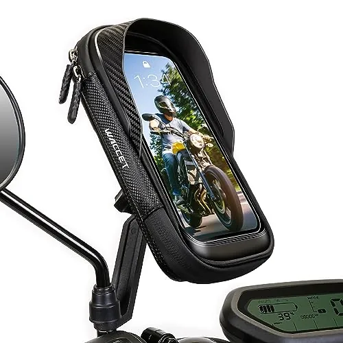 WACCET Soporte Movil Moto, Soporte Movil Scooter 360° Rotación Porta Móvil Moto Impermeable para Retrovisor con Pantalla Táctil para 4,0-7,2" Teléfono (Negro)