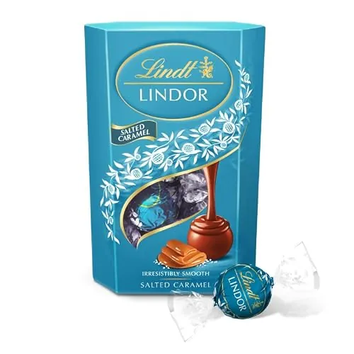 Lindt bombones LINDOR CORNET de Caramelos Salado, delicioso bombón con interior de caramelo salado cremoso, 200g, aproximadamente 16 bombones