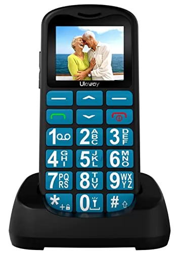 uleway Teléfono Móvil para Personas Mayores, Senior Móviles de Teclas Grandes, SOS Botón, Doble SIM, Llamada Rápida, Sonido Fuerte de Radio, Base de Carga, Fácil de Usar para Ancianos (Azul+)