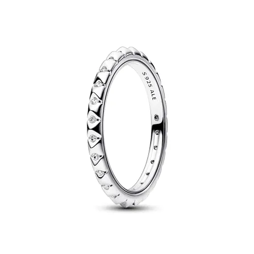 PANDORA ME Anillo con tachonado de pirámides de plata de ley con circonitas cúbicas transparentes, talla 52