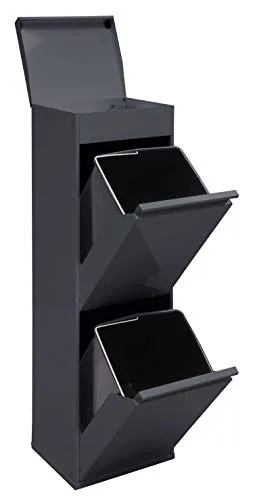 Arregui Top CR224-B Cubo de Basura y Reciclaje de Acero de 2 Compartimentos con Cajón Superior | 2x17 L (34 L) | Cubos de Basura de Cocina | Contenedores de Reciclaje para Casa u Oficina | antracita
