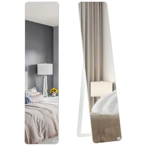 HOMCOM Espejo de Pie Cuerpo Entero con 2 Formas de Uso 37x43x156 cm Blanco