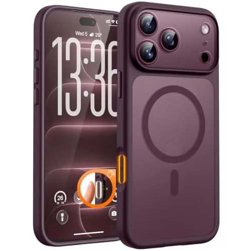 TOCOL Funda para iPhone 18 Pro Max, Compatible con MagSafe, Burdeos | Imanes Integrados, Cubierta Botón Cámara, Protección Cámara, Resistencia Caídas Militar, Mate Semitransparente Case