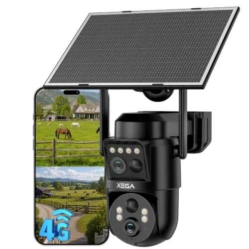 Xega 4G LTE Camara Vigilancia Doble Lente Solar con Tarjeta SIM Exterior