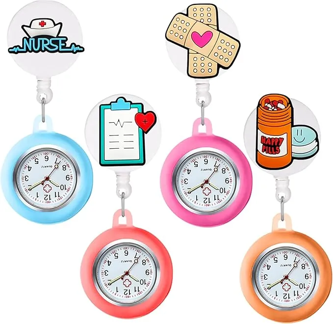 Reloj de enfermera de 4 piezas, bonito reloj de enfermera con clip para mujeres y niñas, reloj de pulsera portátil para enfermeras, enfermeras, paramédicos, enfermeras