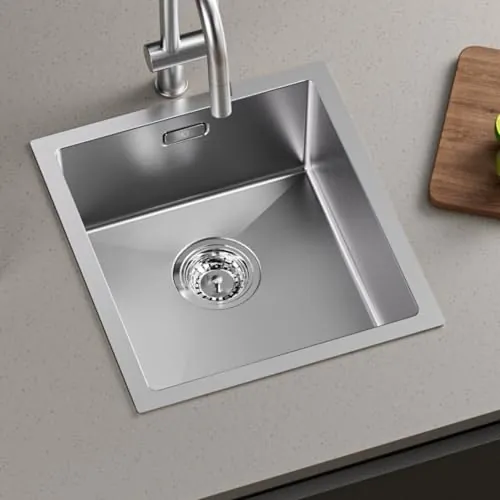 CECIPA Fregadero Cocina 40x44cm, Fregadero bajo Encimera o Sobre Encimera, Fregadero de Acero Inoxidable con Sifón y Rebosadero