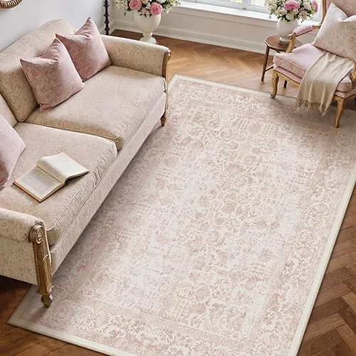 HUGEAR Alfombra Salon Rosa Antideslizante Alfombras Lavables en Lavadora Tapetes para Sala 120x180cm Habitacion Dormitorio Comedor Flor Vintage Grande Tapete Pelo Corto tapete Quarto