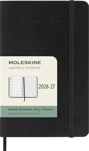 Moleskine Agenda semanal 2026-2027 – Calendario de 18 meses con sección de notas, tapa blanda y cierre elástico, color negro, tamaño de bolsillo 9 x 14 cm