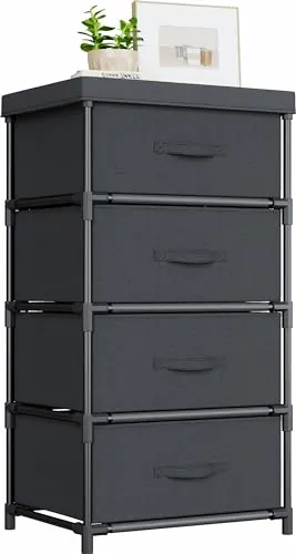 WANGIRL Cómodas y Cajoneras de Tela, Cajoneras Armario con 4 Cajones, Marco de Metal - Negra