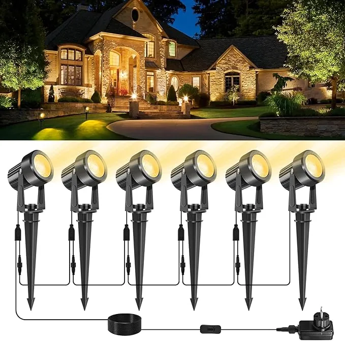 NATPOW Iluminación LED de Jardín, 3000K Luz Con Piqueta de Tierra, Foco Que Cambia, IP65, Decorativa para Césped Camino Exterior 6 en 1
