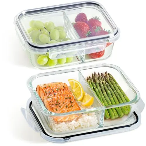 Praknu Fiambrera Meal Prep Cristal 2 Compartimentos 1 L – Tartera Hermética