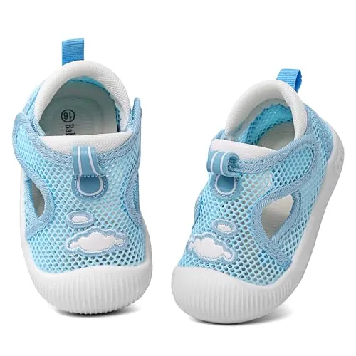 MASOCIO Zapatos Bebe Niño Niña Verano Sandalias Primeros Pasos Bebé Zapatillas Respetuoso Calzado Respetuosas 6-12 Meses Antideslizante Talla 18 Azul Claro