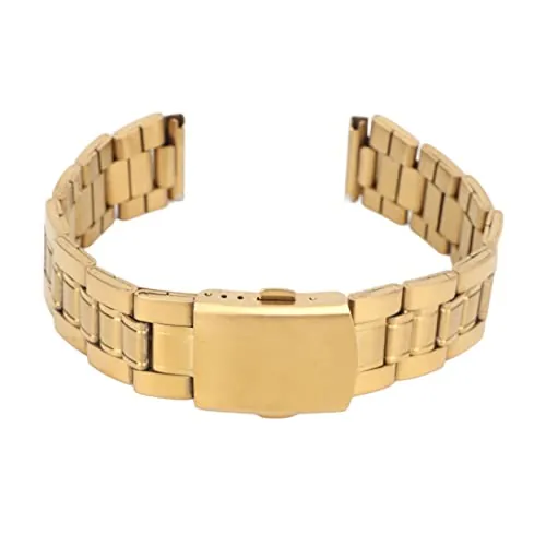 Huairdum Correa de Reloj de Acero Inoxidable, Correa de Reloj de Metal de Protección Dorada de Reemplazo de Hebilla de Doble Bloqueo para Reloj Inteligente para Mujer (18 mm)