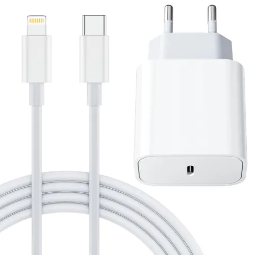 25W Cargador Carga Rapida, USB C Cargador Carga Rapida para iPhone con 2M C-Lightning Cable for iPhone 14/14 Pro/14 Pro Max/14 Plus 13 12 11 SE XR X XS 8 7, Air Plus, iPad Pro/iPad Air, Blanco
