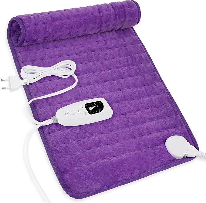 Manta Electrica Lumbar, Manta eléctrica para espalda, cuello, hombros y vientre con función de apagado automático, Franela Suave Morado, 30 X 60 cm