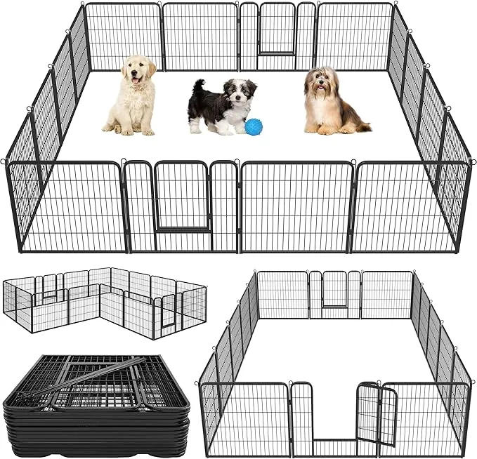 Yaheetech 16 Vallas para Perros 80X80 cm Parque de Cachorros Corral Jaula de Mascota Animales Perros Grandes Negro