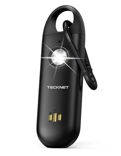 TECKNET Alarma Personal para Mujer, Alarma de Bolsillo con Sirena de 130 dB y luz de Señalización LED, Autodefensa Recargable por USB Tipo C, Alarma Personal para Niños, Ancianos