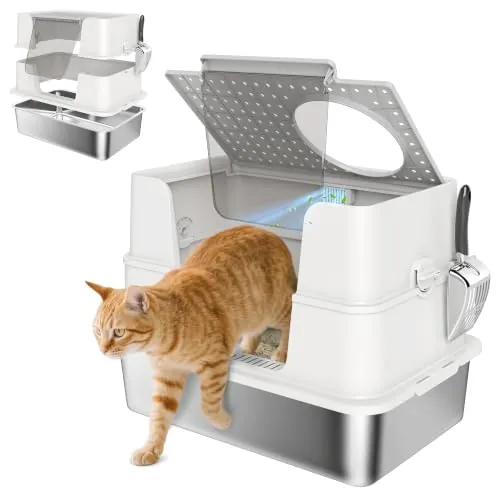 PawHut Arenero para Gatos Acero Inoxidable XL Gatos Grandes Gris Claro