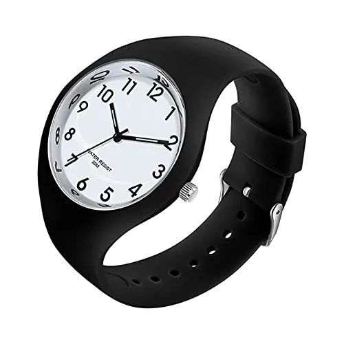 Forrader Reloj de Pulsera para Mujer con Correa de Silicona, Esfera Grande, Resistente al Agua, Deportivo, Moderno, Casual, Simple, de Cuarzo, analógico, para Mujeres y niñas, Negro/Blanco