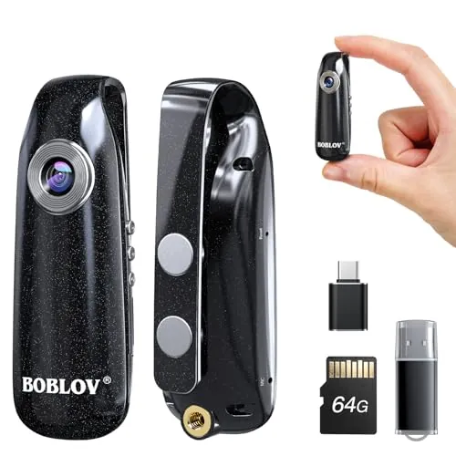 BOBLOV 007 Mini Cámara 1080P Full HD Bodycam Cámara Cuerpo Videocámara para Policía/Motocicleta/Bicicleta Deporte (con Tarjeta de 64 GB)