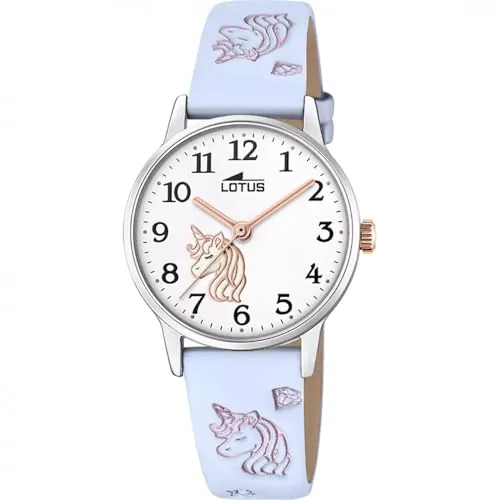 LOTUS Reloj Niña Analógico de Cuero Azul - Movimiento de Cuarzo - Cristal Mineral de Alta Resistencia - Resistente al Agua 5 ATM - Clásico 18865/3 - con Pulsera de Regalo - Junior Collection