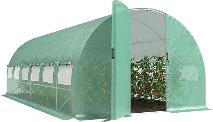 Outsunny Invernadero de Exterior 6x3x2 m, Invernadero de Túnel con Puerta con Bisagras, Ventanas de Malla, Cubierta PE 140g/m² y Marco de Acero Galvanizado, Anti-UV, Impermeable, para Cultivos, Verde