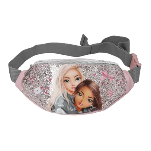 Depesche 13322 TOPModel My BFF - Bolso Bandolera con Correa Ajustable en Color Rosa y Gris, con diseño de Modelo y Purpurina, Color Rosa y Gris