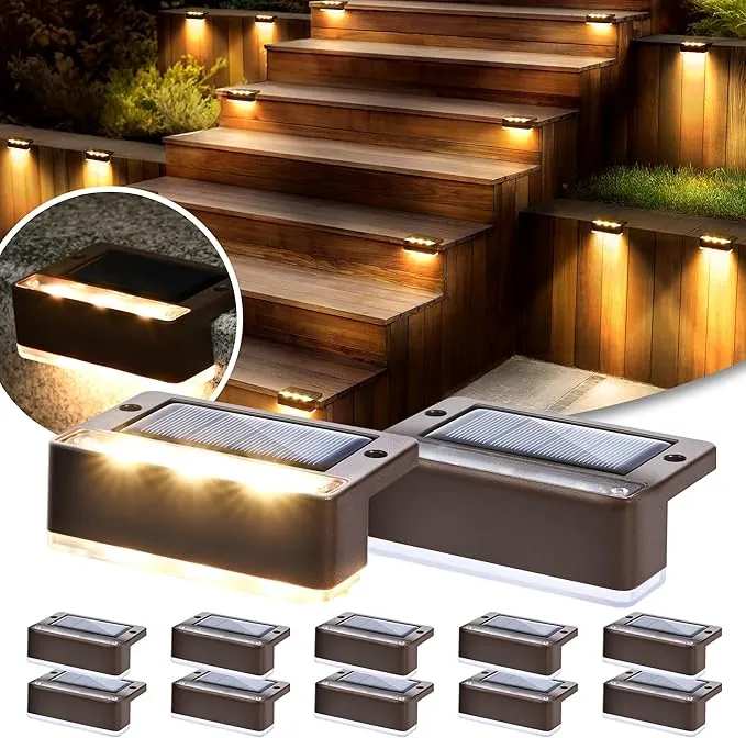 Solpex luces solares para exterior, 12 piezas, luz blanca cálida para escaleras, luces solares impermeables, iluminación LED para escaleras exteriores, escalones, valla, patio, decoración (Marrón)