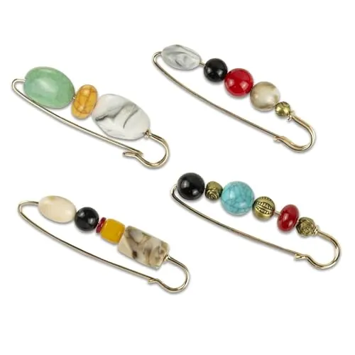 GIUSOBG 4 Piezas para Mujer, Imperdibles con Cuentas,Personalizados, Imperdibles con Cuello Decorativo, Broches de Perlas con Purpurina para Vestidos, Camisas, Sombreros