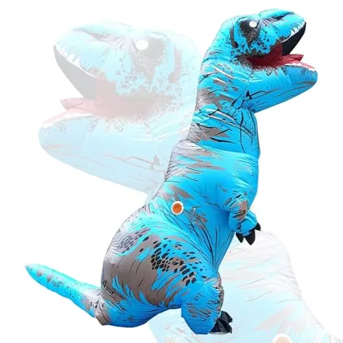 Eayaele Disfraz Dinosaurio Adulto Hinchable T-Rex - Traje de Carnaval, Halloween, Fiestas - Tamaño Único, Fácil de Usar (Azul)