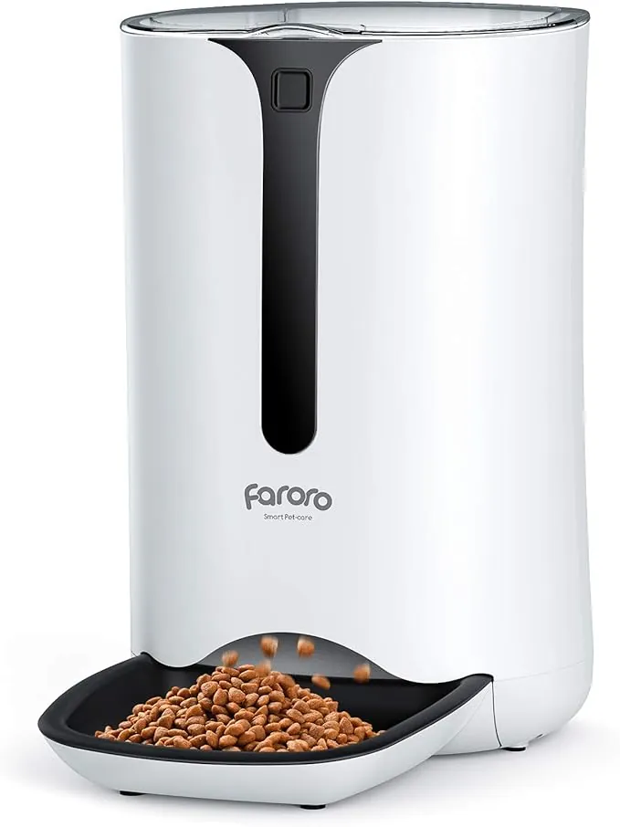 Faroro 7L Comedero Automático para Gatos, Dispensador Comida para Gatos y Perros con Temporizador hasta 5 Comidas por Día, Control de Porciones, Pantalla LCD, Grabación de Voz de 10s