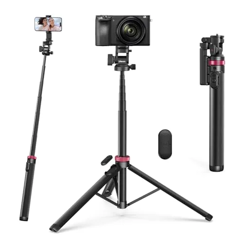 Ulanzi MT-78 Trípode Extensible de 183cm, Palo Selfie, Trípode 2 en 1 para Teléfono y Cámara con Clip para Moviles, Rótula de Bola de 360°, Zapata Fría, para Sony, Canon, iPhone 16 15 14 13 12