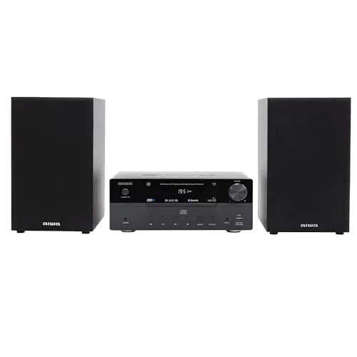 AIWA MSBTU-550 Mini Sistema Hi-Fi Estéreo 50 W RMS con Bluetooth 5.0, CD/MP3, USB (reproducción y Carga), Radio FM-PLL, AUX RCA/3,5 mm, Hyperbass, DSP. Color Negro