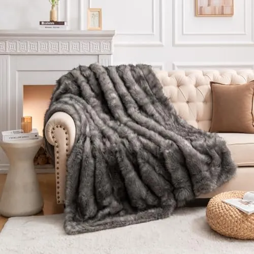 HOMFINE Manta Piel Sintetica Pelo Largo 230x230cm Gris