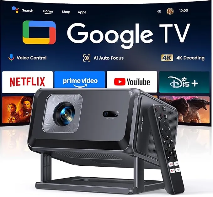 Proyector 4K【Google TV/Official Apps/Auto Focus/Keystone】Proyector Portatil App Integrada Control del lenguaje 1080P FHD Nativo,WiFi 6 & Bluetooth SmartProyector para Movil/Exterior/Cine en Casa/Techo