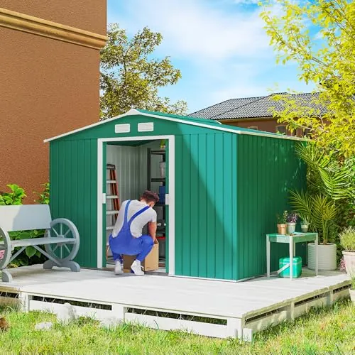 Outsunny Caseta de Jardín Exterior 4,9 m² 277x195x192 cm Verde Oscuro