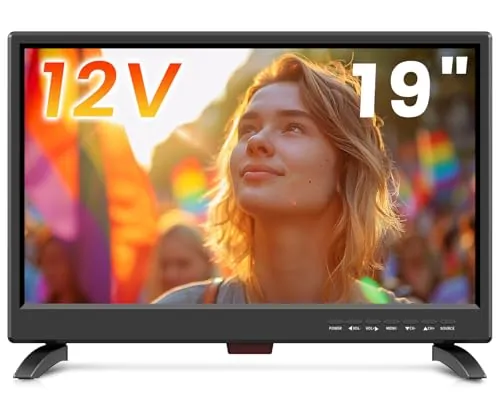 ZOSHING TV 19 Pulgadas,Televisor pequeño Full HD con sintonizador Digital DVB-T H.256 con Puertos HDMI USB y VGA,CA/Coche de 12 voltios, para caravanas, dormitorios