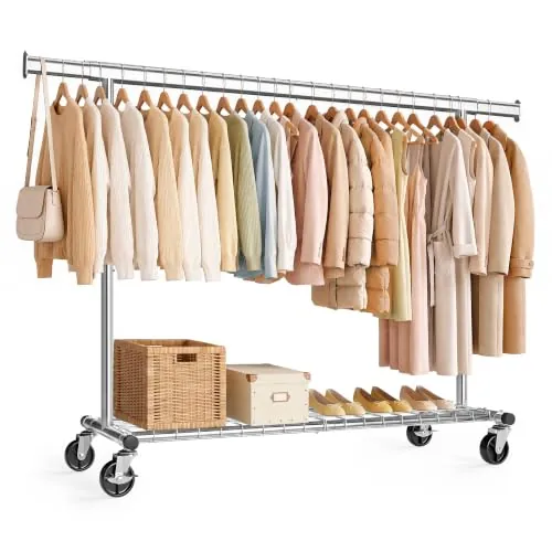 SONGMICS Burro Ropa Extensible con Ruedas, Acero
