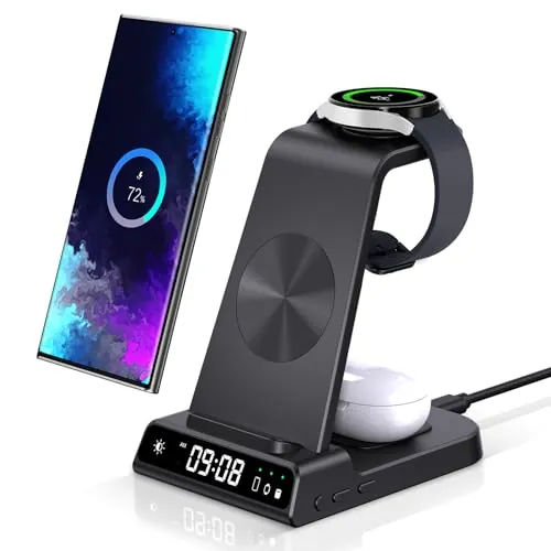 Cargador Inalámbrico para Samsung S26 Ultra, Estación de Carga Inalámbrica 3 en 1 para Galaxy S26+/S25 Ultra/S24/S23/Z Flip 7/Fold 6, Base de Carga para Galaxy Watch 8/Ultra/7/6, Galaxy Buds 3/3 Pro