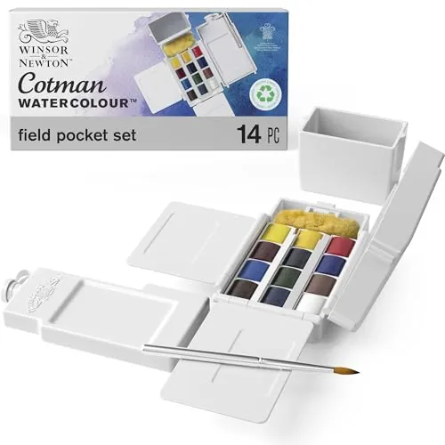 Winsor & Newton acuarela Cotman - Caja de acuarela de Campo - set de 12 medio godets, colores surtidos