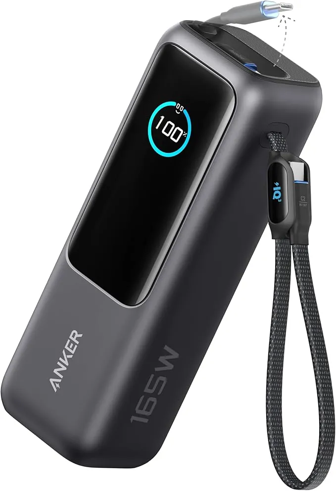 Anker Zolo Power Bank (25K, 165W, Built-In USB-C and Retractable Cable) High-Speed Portable Charger, 1 USB-C, 1 USB-A, Battery Pack for iPhone 16/15/15 Pro/15 Pro Max/15 Plus, MacBook, Galaxy and More